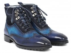Paul Parkman ''971-BLU'' Blue Genuine Suede / Leather Wingtip Boots.
