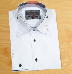 Axxess White / Black Button Modern Fit Spread Collar French Cuff Dress Shirt 316-01