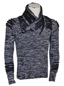 Barabas Black / White Pull-Over Buckled Shawl Collar Modern Fit Sweater W102