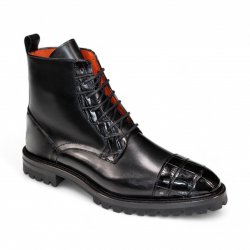 Fennix Italy "Bastian" Black Genuine Italian Alligator Leather Ankle Boots.