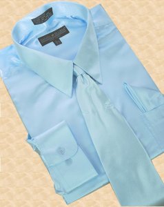 Daniel Ellissa Satin Sky Blue Dress Shirt/Tie/Hanky Set