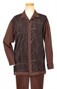 Tony Blake Chocolate Brown / Black Geometric Design Long Sleeve 2 Piece Outfit Set LS365