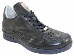 Fennix "3235" Navy Genuine Hornback Alligator / Calfskin Sneakers With Silver Alligator Hardware