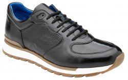 Belvedere "Bobo" Black Genuine Ostrich Leg / Soft Calfskin Casual Sneakers G01.
