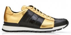 Belvedere "Blake" Black/Gold Genuine Ostrich and Soft Italian Calf Casual Sneakers 33629.