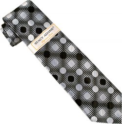 Stacy Adams Collection SA040 Silver Grey / Black Polka Dots Design 100% Woven Silk Necktie/Hanky Set