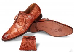 Mauri "Durini" 1059 Cognac All-Over Genuine Body Alligator Hand-Painted Lace-up Shoes With Kyltie.