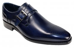 Duca Di Matiste "Siena" Navy Genuine Calfskin Monk Strap Medallion Toe Loafer Shoes.