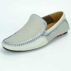 Fiesso Light Grey PU Leather Perforated Slip-on FI2324.