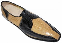 Belvedere "Atlanta" Black/Tan Genuine Ostrich Shoes