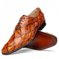 Marco Di Milano "Criss" Cognac Fully Wrapped Genuine Pirarucu Dress Shoes