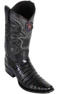 Los Altos Black Genuine Caiman Belly European Square Toe Cowboy Boots 768205