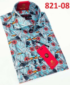 Axxess Multicolor Floral Design Cotton Modern Fit Dress Shirt With Button Cuff 821-08.