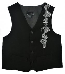 Pronti Black With Silver Grey Embroidery / Silver Metal Studs Vest V3161-2