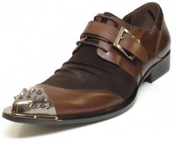 Fiesso Brown Genuine Leather Metal Tip Lace-Up Buckle Shoes FI6861.