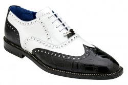Belvedere "Franco" Black / White Genuine Alligator / Italian Leather Wingtip Shoes.