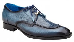 Belvedere "Primo" Ant. Blue Genuine American Alligator and Pebble Grain Calf Dress Shoes R83.