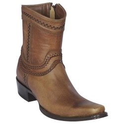 Los Altos Honey Genuine Rage Leather European Square Toe Low Shaft Cowboy Boots 76B9951