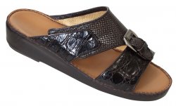Mauri "1802" Dark Brown Genuine Flanks Crocodile / Calf Perforated Platform Sandals