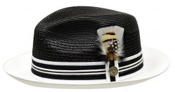 Bruno Capelo Black / White Braided Fedora Straw Hat GI-673