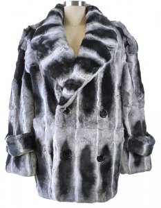 Winter Fur Black / White Genuine Full Skin Rex Rabbit Pea Coat M18Q01CH.