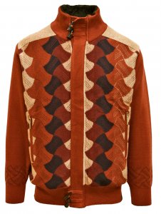 Silversilk Burnt Orange / Butterscotch / Cognac Zip-Up Sweater With Faux Fur Collar 3242