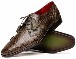 Marco Di Milano "Lacio" Wooden Green Genuine Caiman Crocodile Dress Shoes