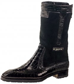 Mauri "Masculine" 2842 Black Genuine Ostrich Leg / Shearling / Embossed Nappa / Hornback Crocodile Tail Boots