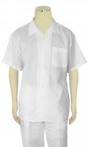 Successos White 100% Linen 2 Piece Short Sleeve Outfit SP1065