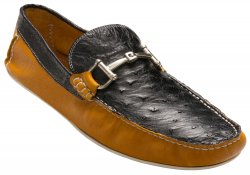 David X "Struzzo" Black/Mustard Genuine Ostrich / Leather Loafer Shoes
