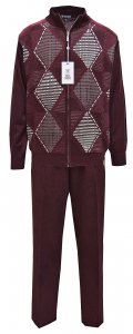 Stacy Adams Wine / Burgundy / White Zip-Up Sweater Outfit With Elbow Patches 3348