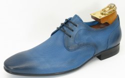 Carrucci Blue Genuine Calf Skin Leather Perforation Oxford Shoes KS308-05.