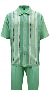 Silversilk Mint Green / White Lined Design Cotton Blend Short Sleeve Knitted Outfit 6118
