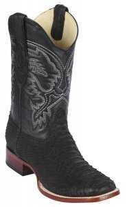 Los Altos Black Suede Finish Genuine Python Snakeskin Wide Square Toe Cowboy Boots 822N5705