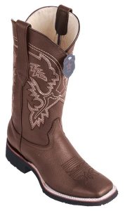 Los Altos Brown Genuine Grisly Leather Wide Square Toe Cowboy Boots 82E2707