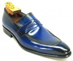 Carrucci Blue Genuine Calfskin Leather Loafer Shoes KS478-501.