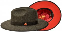 Bruno Capelo Charcoal Grey / Red Bottom Australian Wool Flat Brim Fedora Hat MO-204.