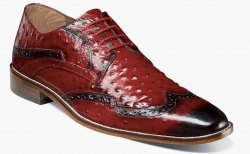 Stacy Adams "Gennaro" Red Leather Ostrich Print Wingtip Derby Shoes 25537-600