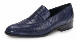 Mauri ''Serio'' 4878 Wonder Blue Genuine Ostrich Leg / Baby Crocodile Hand Painted Moc-Toe Loafers.