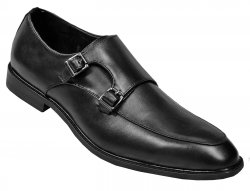 Antonio Cerrelli Black PU Leather Loafer Shoes With Double Monk Straps 6722