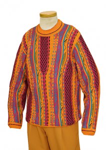 Steven Land SLS-108 Gold / Fuchsia / Black / Turquoise Cotton Blend High Twist Knitted Sweater