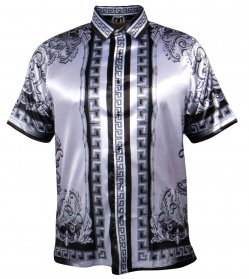 Prestige Black / White / Grey Satin Medusa Short Sleeve Shirt PR-150