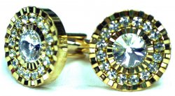 Fratello Gold Plated Round Cufflinks Set With Black Enamel And Rhinestone CL034
