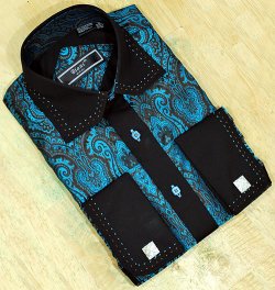 Biani Italy Turquoise Paisley With Cognac / Turquoise Double Hand-Pick Stitching MS-92