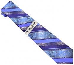 Stacy Adams Collection SA154 Navy / Sky Blue / Silver Grey / Diagonal Paisley Design Design 100% Woven Silk Necktie/Hanky Set