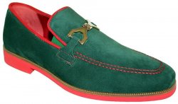 Emilio Franco "Nino" Green / Red Genuine Suede Bit Loafer Shoes.