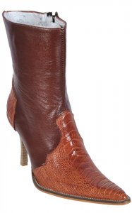 Los Altos Ladies Cognac Genuine Ostrich Leg Short Top Boots With Zipper 360503