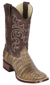 Los Altos Sahara Stone GenuineCaiman Belly Leather Wide Square Toe Cowboy Boots 8228239
