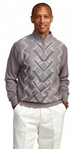 Stacy Adams Light Grey / White / Navy Half-Zip Pull-Over Sweater 9311