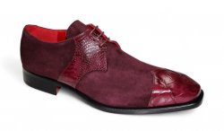 Fennix Italy "Landon" Burgundy Genuine Alligator / Italian Suede Leather Lace-Up Dress Shoes.